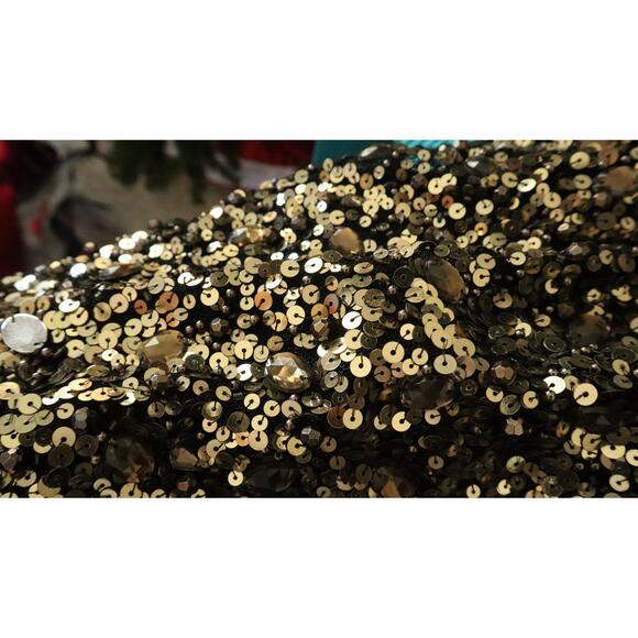 Chicos 2 Gold Sequin Rhinestone Cardigan Short Sleeve Bolero Jacket Large Party - Picture 2 of 8